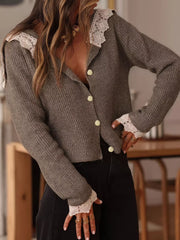 Lace Trim Button Up Cardigan OutfitFlow