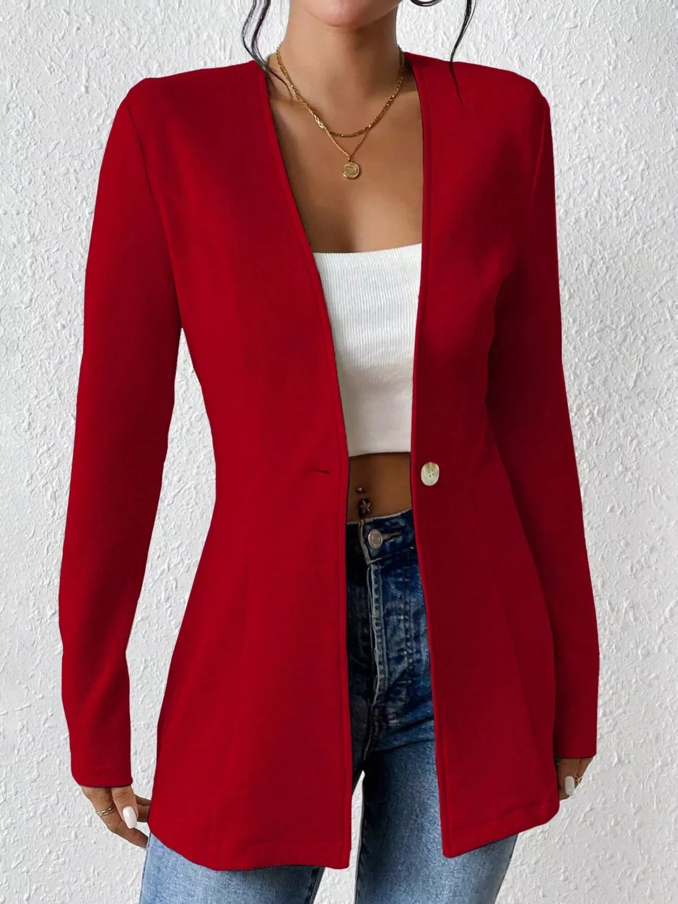 One Button Long Sleeve Blazer OutfitFlow