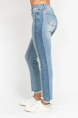 Judy Blue Full Size Vintage Wash Side Panel Detail with Fray Hem Slim Plus Size OutfitFlow