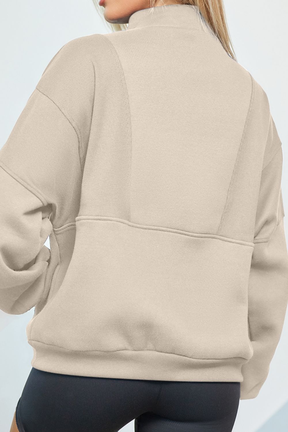 Half Zip Drop Shoulder Long Sleeve Sweatshirt OutfitFlow