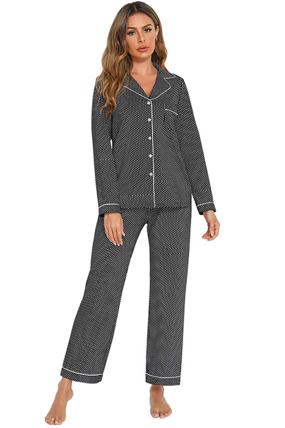 Outfit Flow - Collared Neck Loungewear Set with Pocket