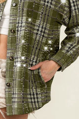 BiBi Allover Clear Sequins Vintage Plaid Jacket OutfitFlow