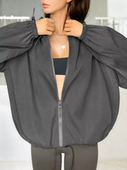 Drawstring Zip Up Hooded Jacket OutfitFlow