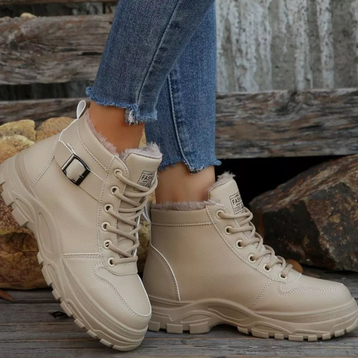 Warm Lined Ankle Boots with Buckle Detail Trendsi