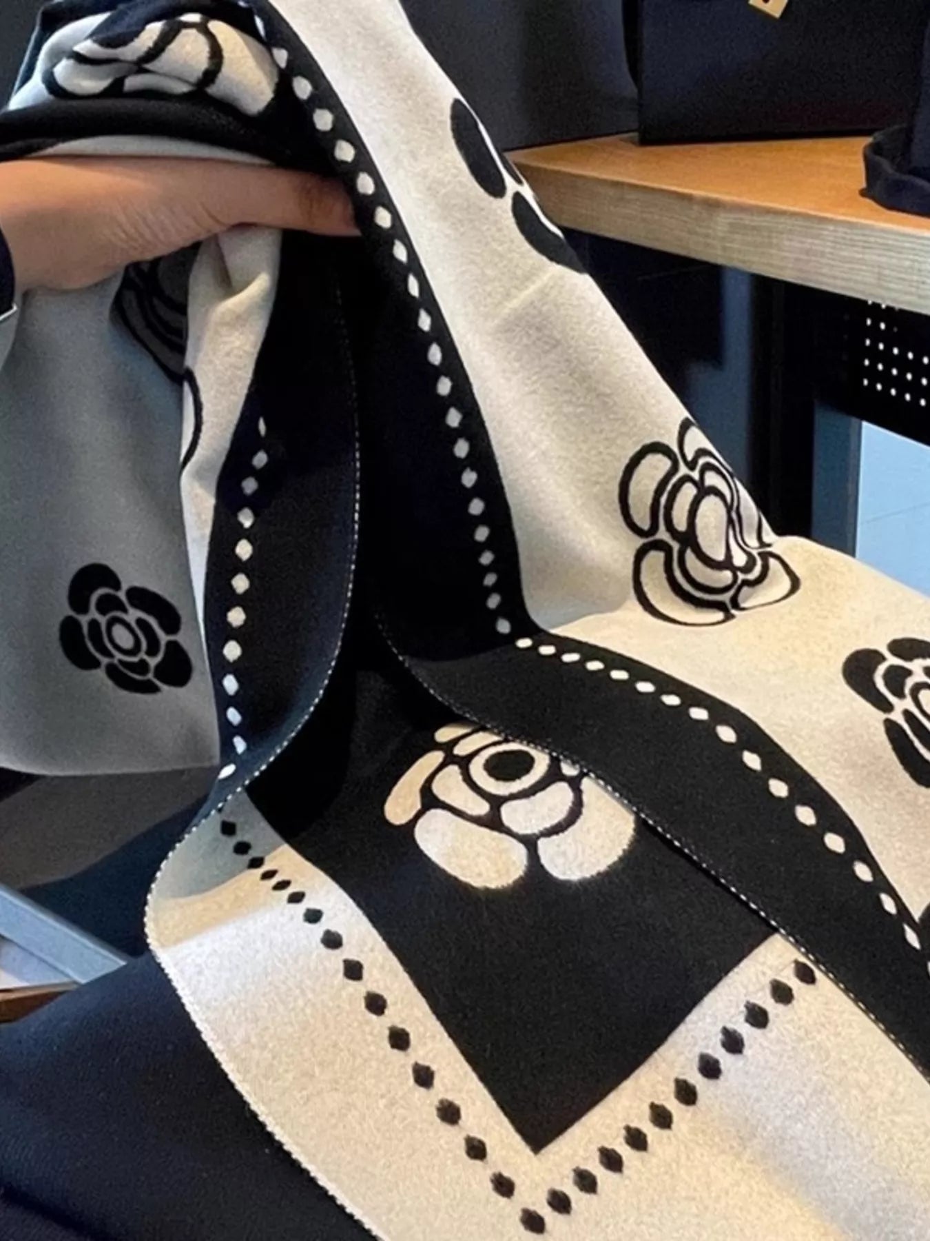 Floral Pattern Raw Hem Scarf OutfitFlow