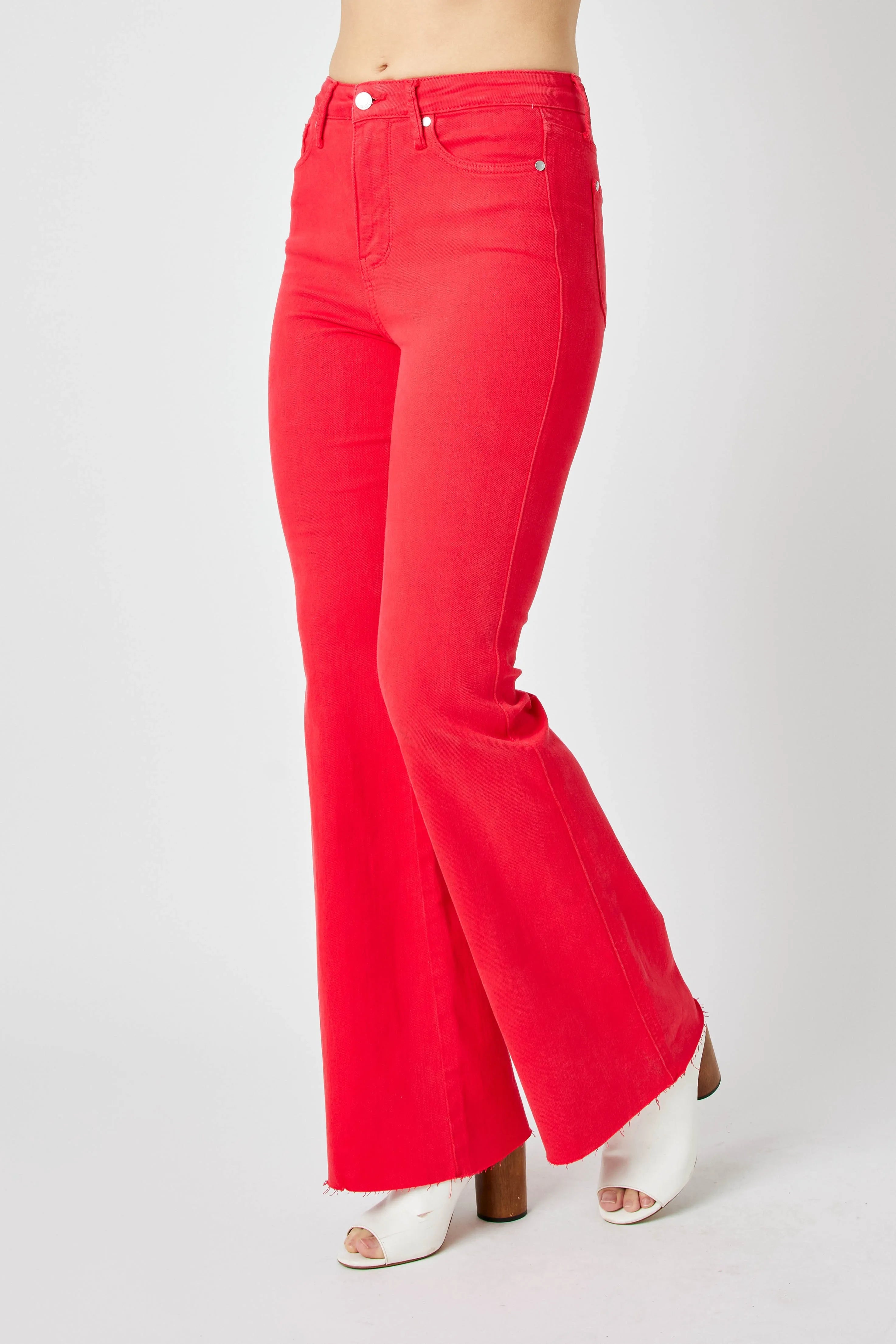Judy Blue Full Size Hw Tummy Control Garment Dyed Flare Jeans Plus Size OutfitFlow