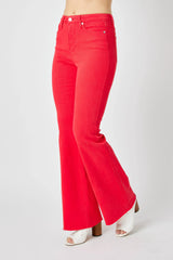 Judy Blue Full Size Hw Tummy Control Garment Dyed Flare Jeans Plus Size OutfitFlow