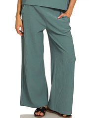 Zenana Ribbed Round Neck Tee & Pants Set OutfitFlow