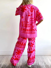 Printed Button Up Shirt and Pants Set OutfitFlow