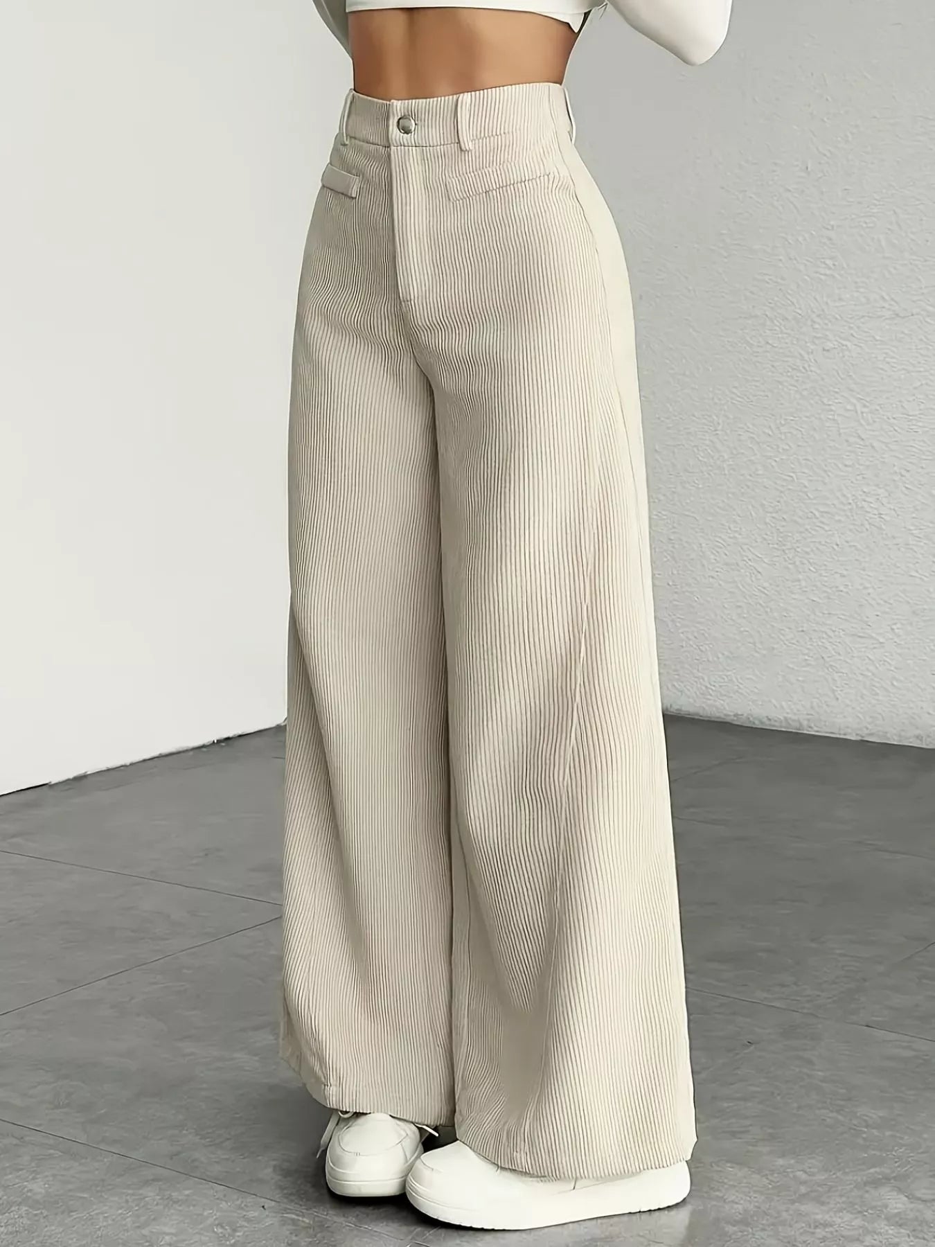 High Waist Corduroy Wide Leg Pants OutfitFlow