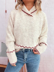 Ribbed Contrast Trim Long Sleeve Sweater OutfitFlow