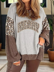 Color Block Leopard Contrast Letter Graphic Christmas Sweatshirt OutfitFlow