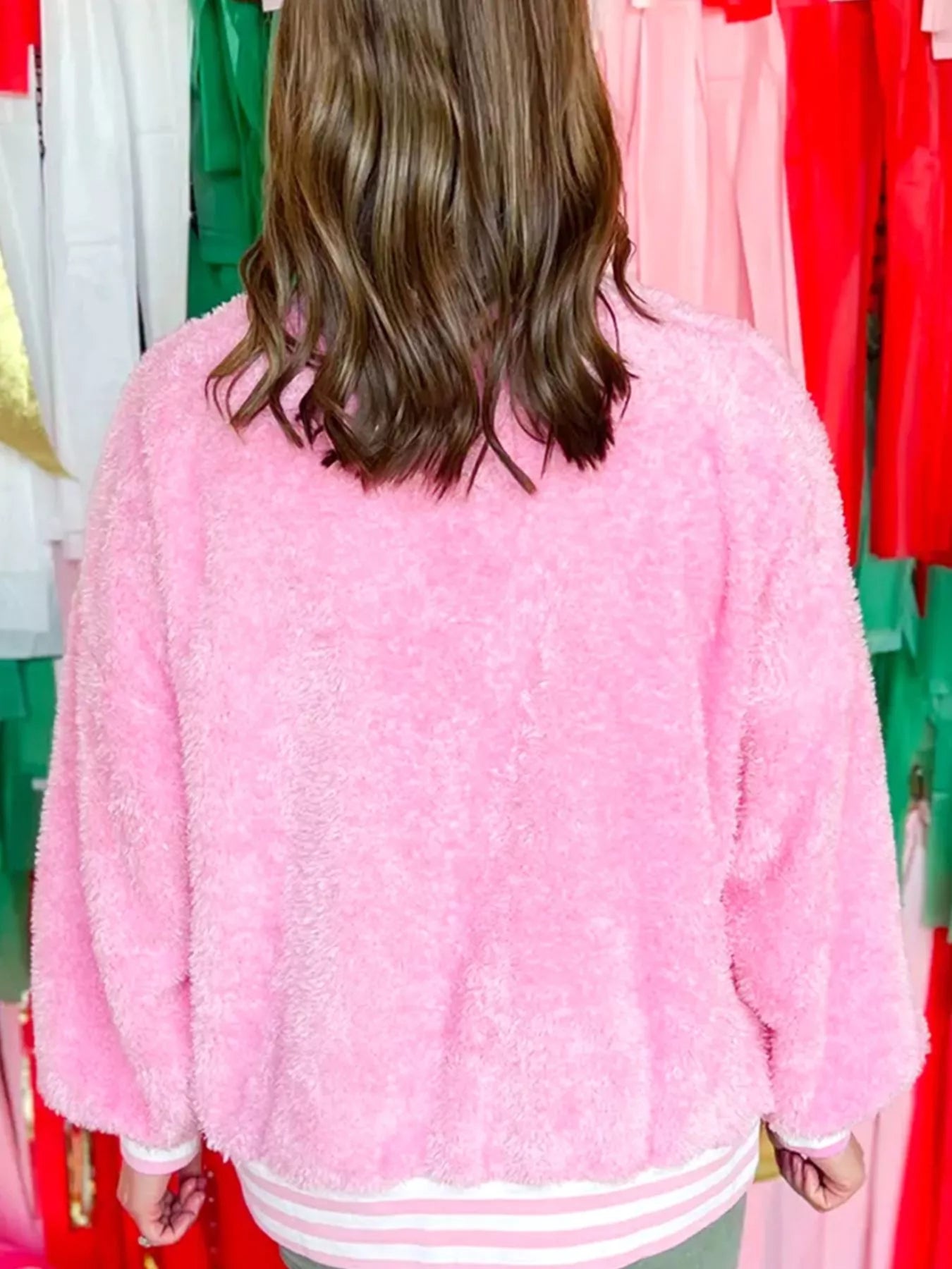 Sequin Chenille MERRY Graphic Plush Sweatshirt OutfitFlow