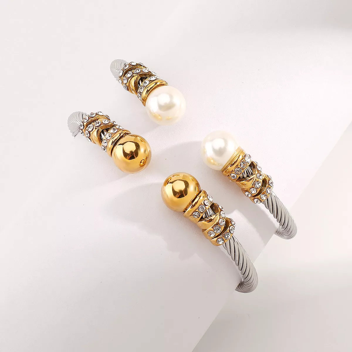 Synthetic Pearl Stainless Steel Bracelet OutfitFlow