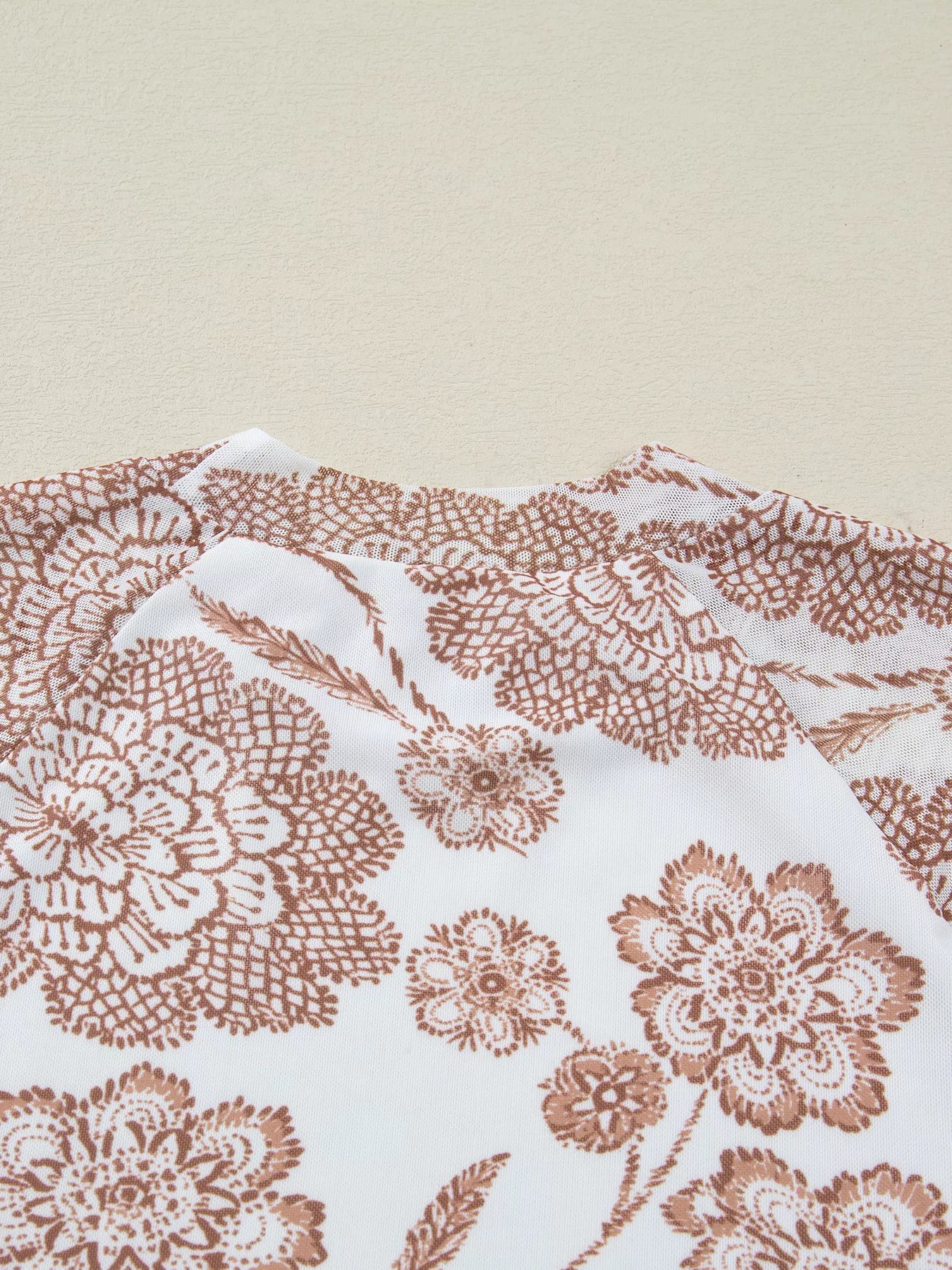 Thumbhole Long Sleeve Floral Print Mesh Top Trendsi