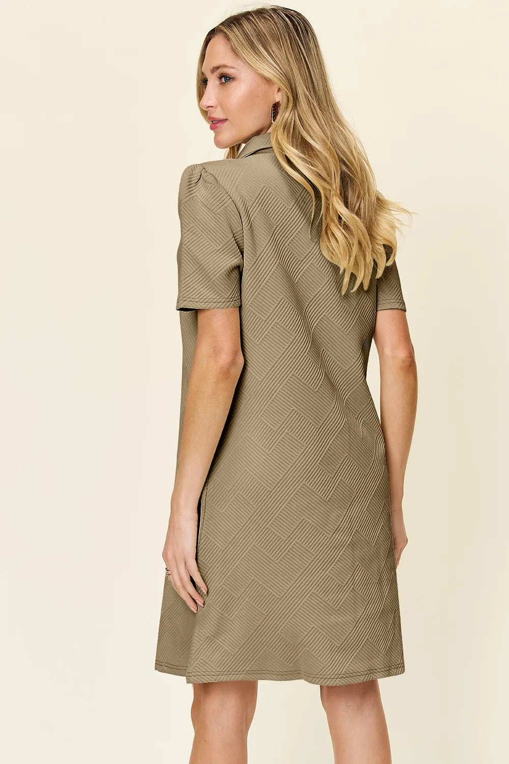 Double Take Full Size Texture Collared Neck Short Sleeve Dress OutfitFlow