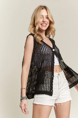 ADORA Button Down Crochet Vest Top OutfitFlow