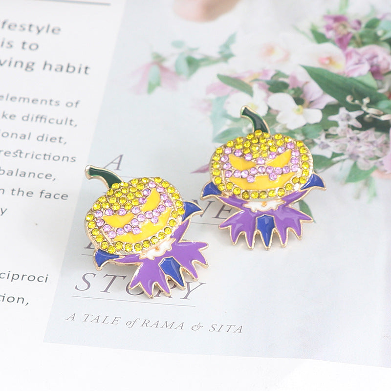 Demon Pumpkin Rhinestone Alloy Earrings OutfitFlow