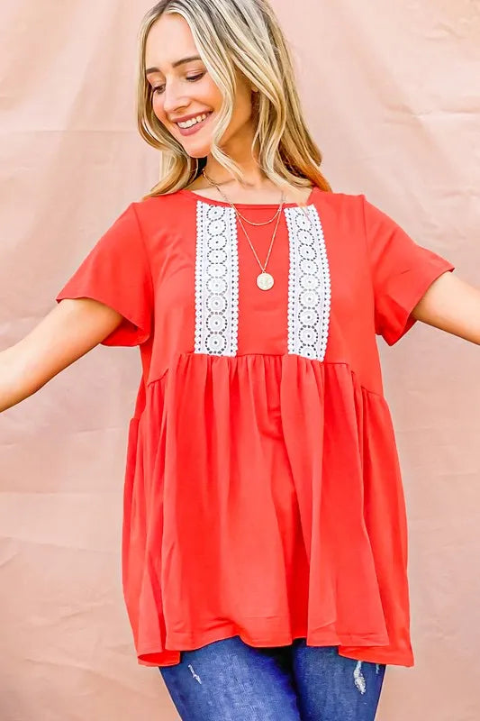 And The Why Lace Detail Short Sleeve Casual Top OutfitFlow