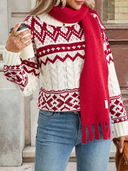 Christmas Cable Knit Long Sleeve Sweater OutfitFlow