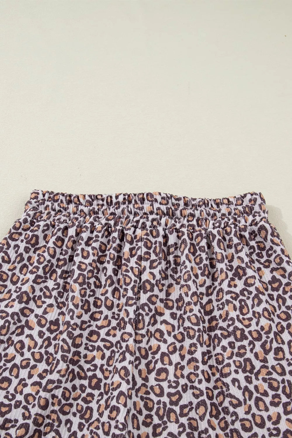Leopard Ribbed Long Sleeve Top Drawstring Shorts 2pcs Outfit OutfitFlow