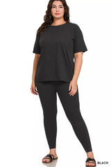 Zenana Full Size Brushed Dty Microfiber Short Sleeve Top and Pants Loungewear Set Plus Size OutfitFlow