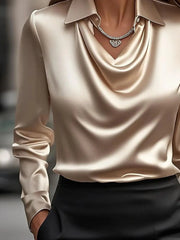 Full Size Collared Neck Long Sleeve Blouse Plus Size OutfitFlow