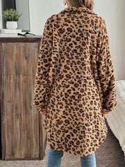 Outfit Flow - Leopard Button Up Long Sleeve Fuzzy Coat