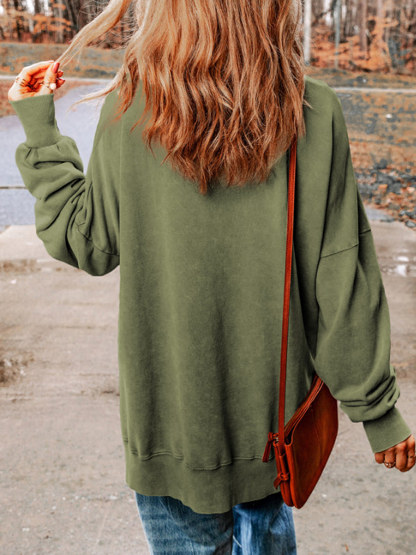 MERRY Side Slit Long Sleeve Sweatshirt OutfitFlow