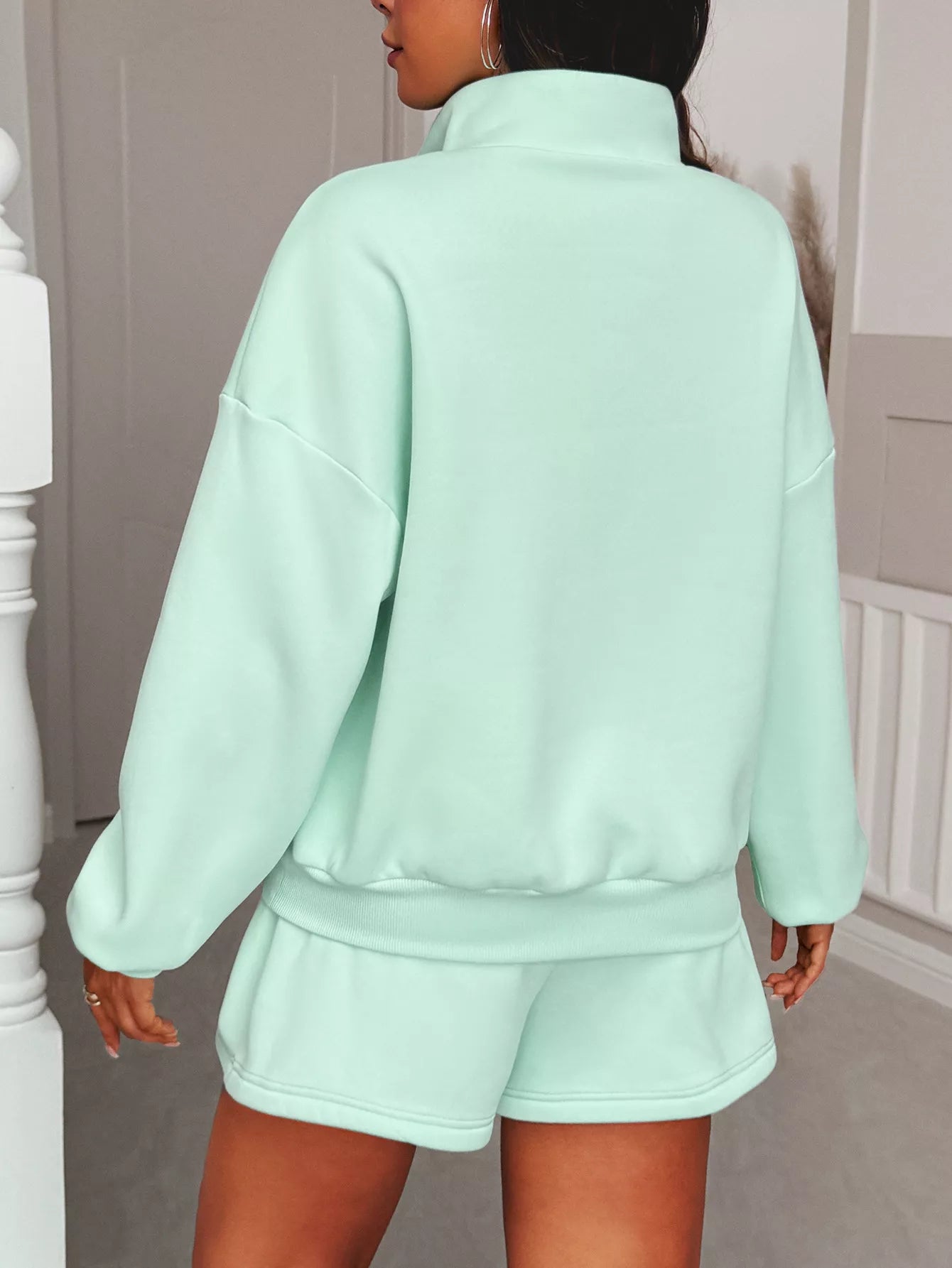 Casual Dropped Shoulder Sweatshirt and Shorts Set OutfitFlow