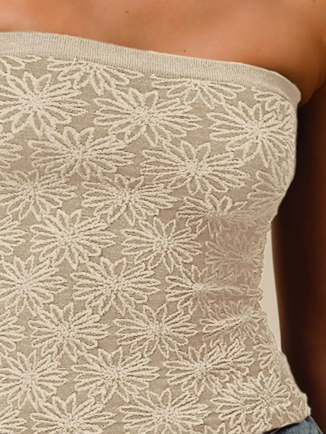SO ME Jacquard Floral Two Tone Seamless Tube Top OutfitFlow