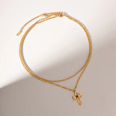 18K Gold-Plated Double Layered Cross Necklace OutfitFlow