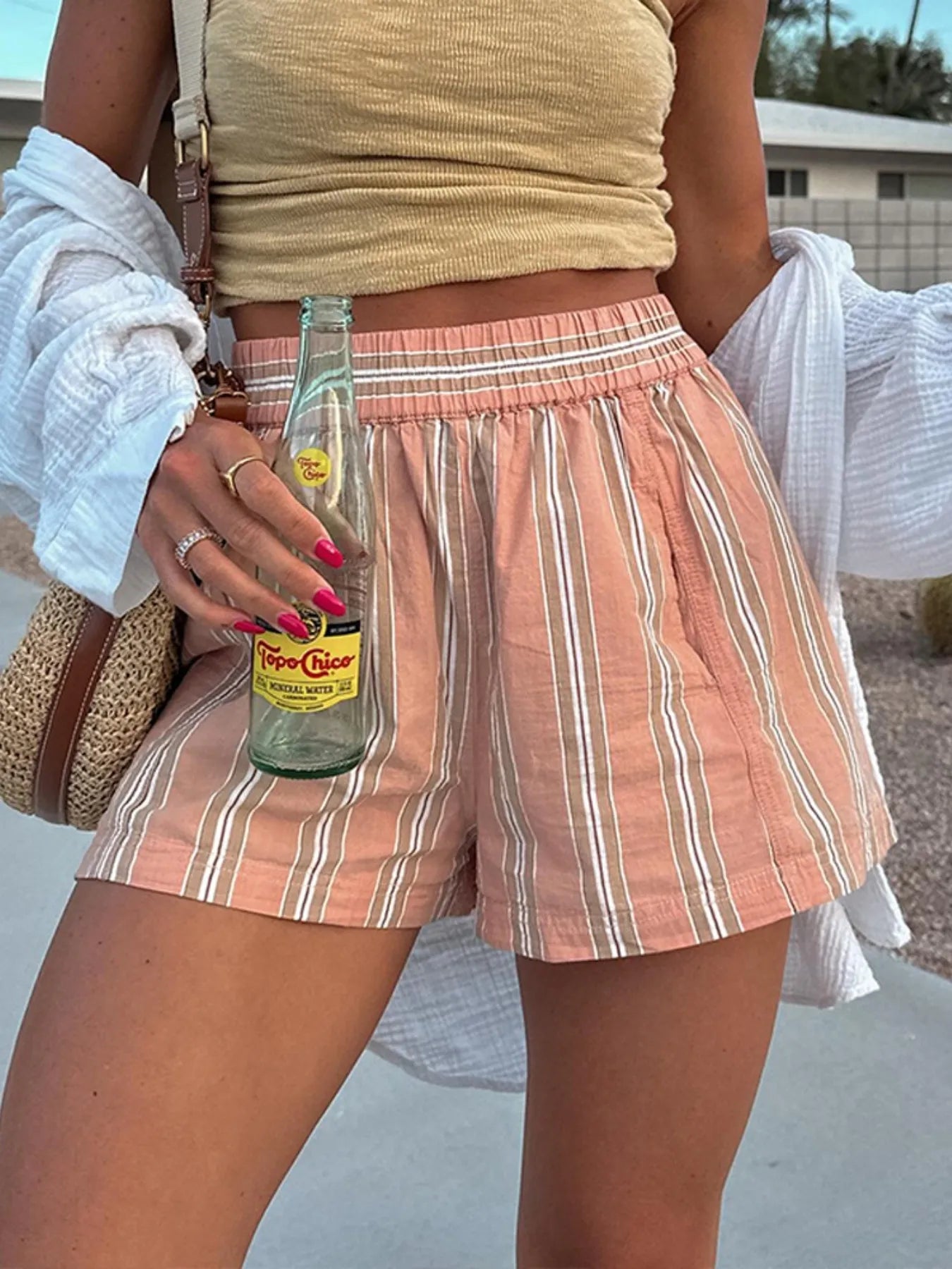 Striped High-Waist Linen Blend Summer Shorts OutfitFlow