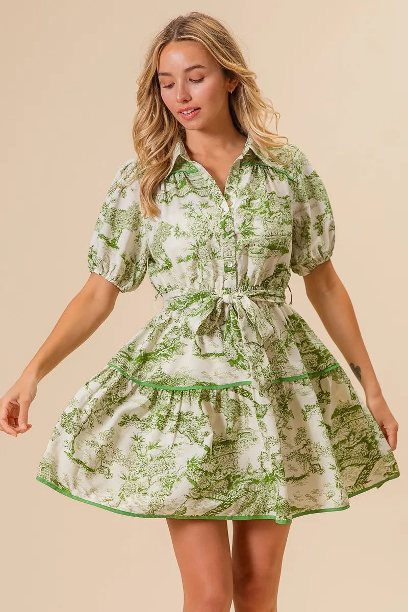 BiBi Woven Printed Tiered Dress AVOCADO OutfitFlow