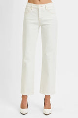 RISEN Full Size Tummy Control Mid Rise Ankle Straight Jeans Plus Size CREAM Trendsi