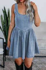 V-Back Bow Tie Denim Skater Dress OutfitFlow