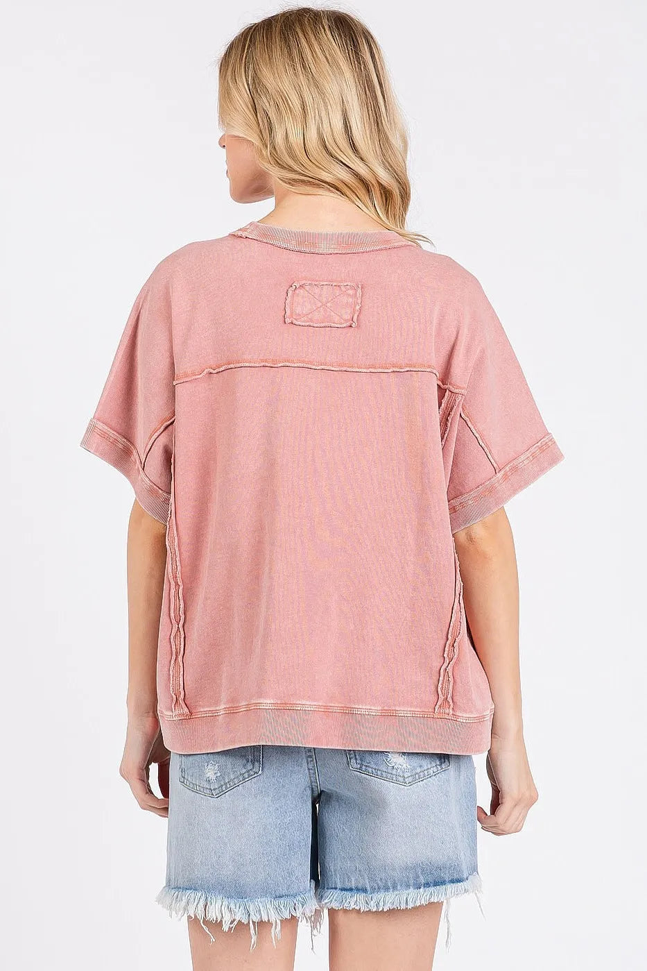 Mittoshop Mineral Wash French Terry Crew Neck Casual Top OutfitFlow
