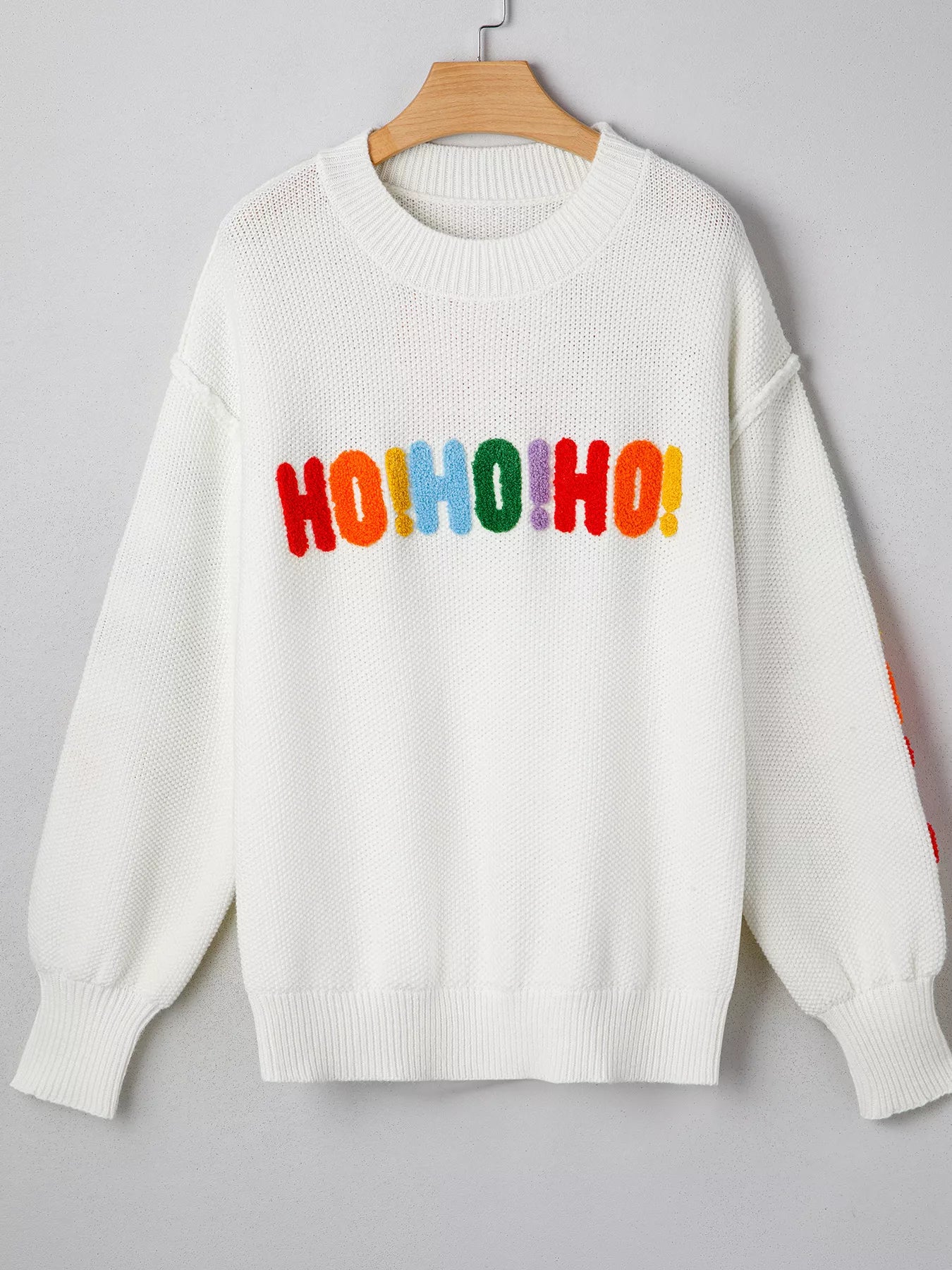 HOHOHO MERRY CHRISTMAS Drop Shoulder Holiday Sweater OutfitFlow