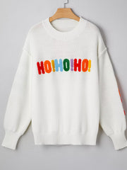 HOHOHO MERRY CHRISTMAS Drop Shoulder Holiday Sweater OutfitFlow