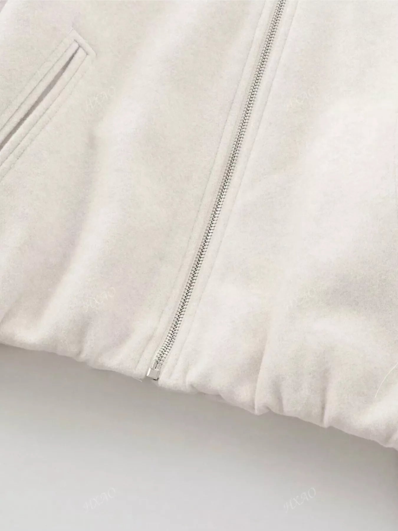 Plus Size Casual Fleece Zip-Up Bomber Jacket OutfitFlow