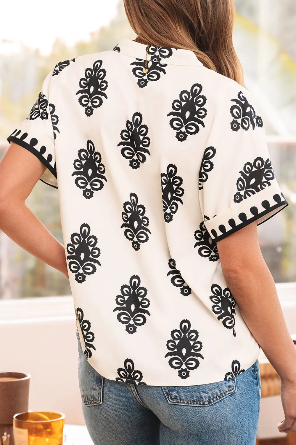 Printed Short Sleeve Loose Blouse OutfitFlow