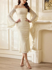 Off-Shoulder Flare Sleeve Dress OutfitFlow