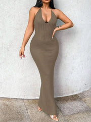 Halter Neck Maxi Bodycon Sweater Dress OutfitFlow