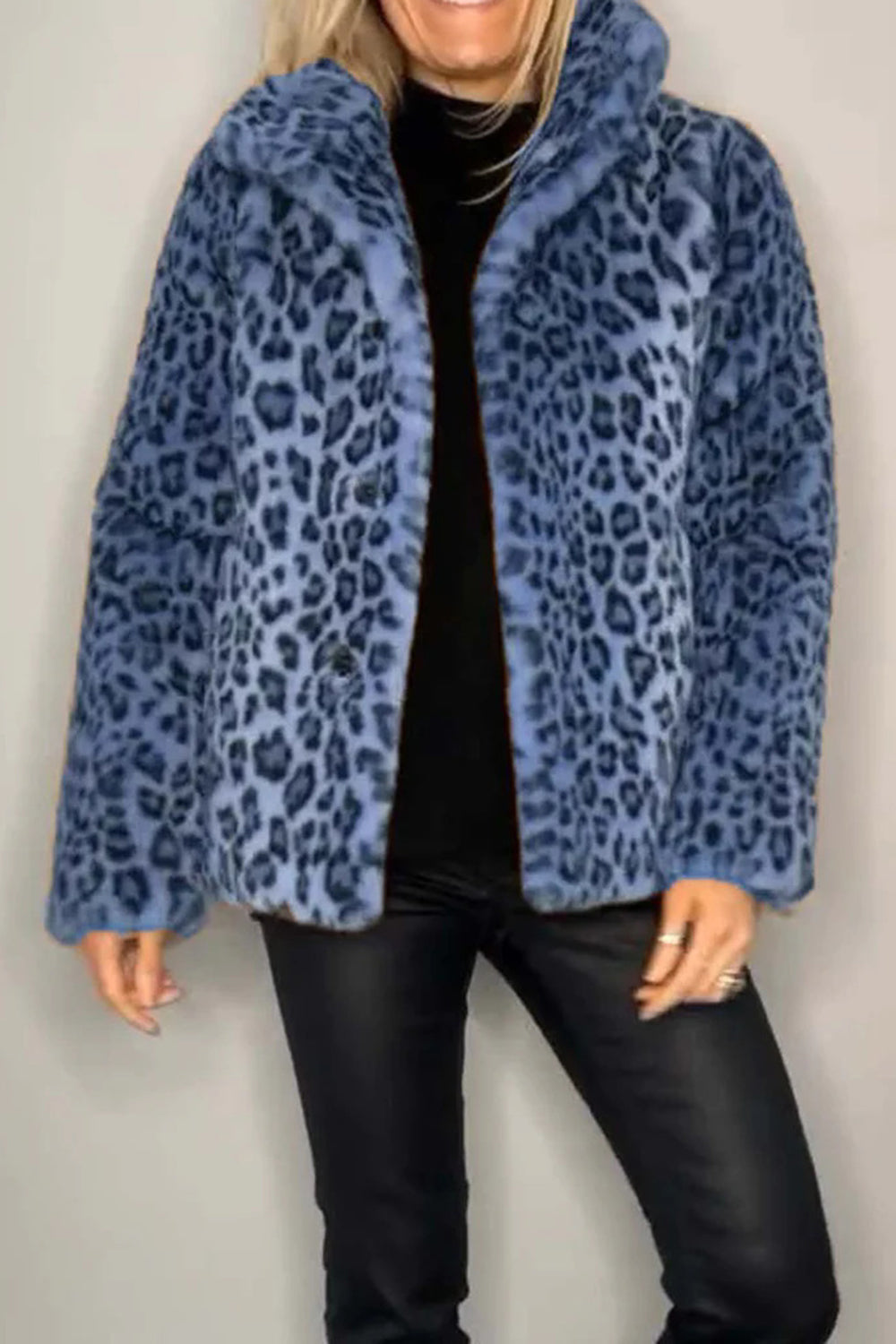 Outfit Flow - Full Size Leopard Furry Collared Neck Long Sleeve Coat