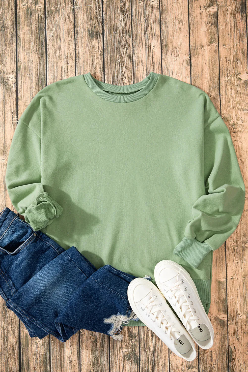 Outfit Flow - High-Low Round Neck Long Sleeve Sweatshirt