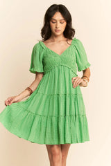 Davi & Dani Jacquard Checker Smocking Tiered Dress OutfitFlow