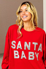 BiBi Santa Baby Lettering Christmas Sweatshirt OutfitFlow