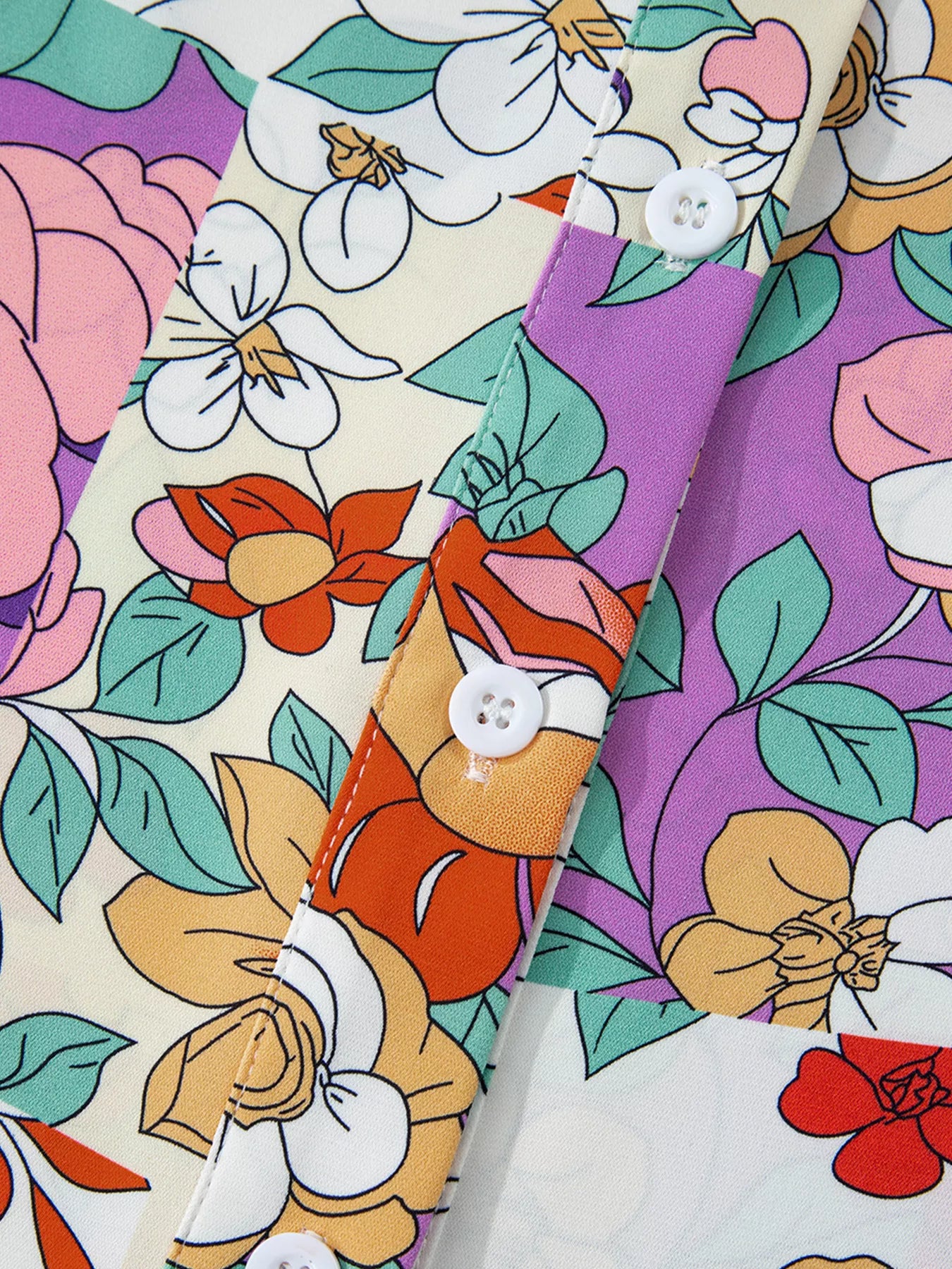 Floral Print Patchwork Frilly Neckline Long Sleeve Shirt Trendsi