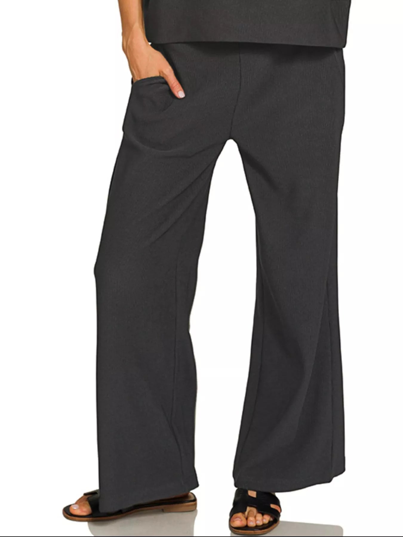 Zenana Ribbed Round Neck Tee & Pants Set OutfitFlow