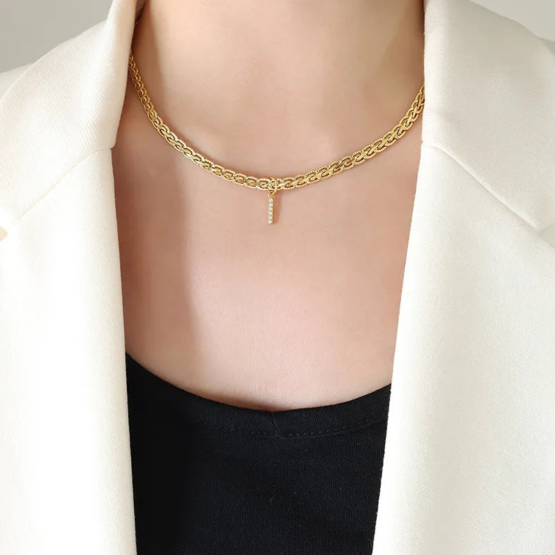 Brass Inlaid Zircon Letter Pendant Necklace Style I One Size OutfitFlow